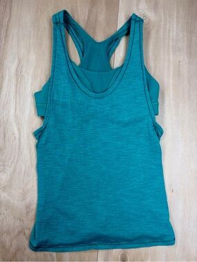Lululemon All Sport Tank Heathered Peacock Blue Size 8 Built-in Bra